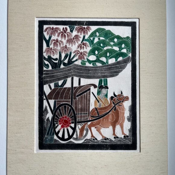Late 20th Century Chinese School Bas Relief Rubbing of Ox and Cart - Picture 8 of 9